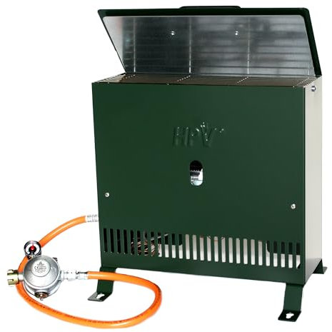 Gewächshausheizung 4kW mit Thermostat und Piezozündung für Wandmontage oder im Stand montierbar Gasheizer inkl. Schlauch HPV made in Germany Frostwächter (Mit Druckminderer (Innenbereich))
