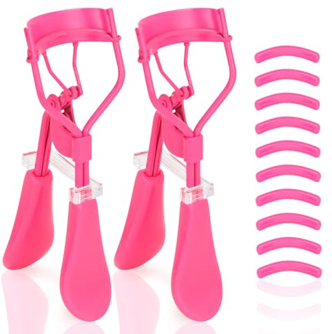 ODELY Eyelash Curler with Pads, Lash Curler 2 Pcs with 10 Extra Silicone Replacement Pads, Comfortable Grip for Effortless Curling – Eyelashes for The Perfect Eye Contour (Light Pink)