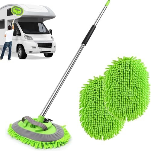 FANFX 62 Car Wash Brush Kit – 2-in-1 Microfiber Wash Mop with Extra Head | Scratch-Free & Paint-Safe | Ideal for Cars, Trucks, SUVs, RVs & Boats | Long Handle for Easy Cleaning