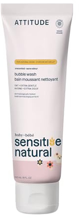 Attitude Bubble Body Wash for Baby, EWG Verified, Extra Gentle, Enriched with Oatmeal, Dermatologically Tested, Plant and Mineral-Based, Vegan, Unscented, 8 Fl Oz
