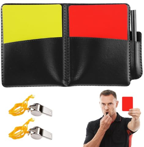 Jinsion Football Referee Kit, Red and Yellow Football Referee Cards with Stainless Steel Whistle, Wallet Soccer Warning Cards, Pencil Accessories, for Sports, Soccer Match, Basketball Game