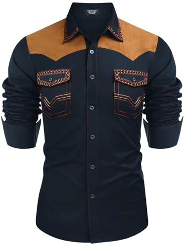 Chemises western pour homme - Cowboy - Manches longues - Broderie à boutons - Chemises country - Western - Boutons - Chemise hippie - Costume cowboy - Chemises de loisirs - Manches longues extensibles