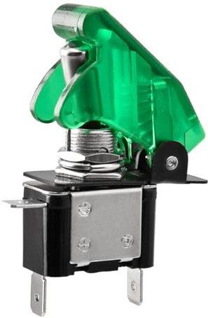 Heschen Metal Toggle Switch Flick Flip, 12V 20A, SPST, ON/OFF 2 Positon, 3 Pin, with Waterproof Cap (clear green)