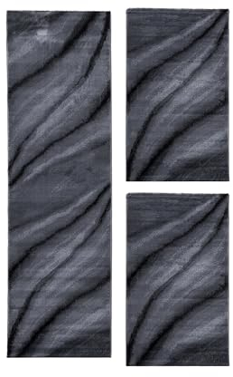 HomebyHome Bettumrandung Schlafzimmer 3 teilig Teppich Schwarz-4 - Waschbarer Bettumrandung Teppich Läufer Set Extra Flauschig Bettvorleger Schlafzimmer Bettset: