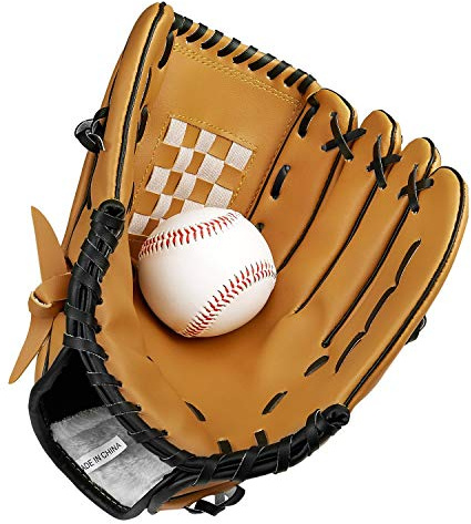 Baseball Glove with 1 Ball, Sports Batting Gloves with Baseball PU Leather Right Hand Throw 10.5/12.5 for Kids Youth Adults