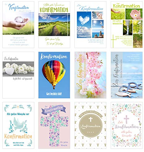 Edition Seidel Set 24 Premium Konfirmationskarten mit Umschlag (Doppelkarten/Klappkarten mit Briefumschlag) Karte Postkarte Konfirmation (12 x 2 Karten)