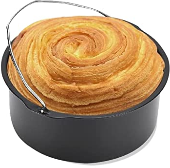 Buachois Bandeja antiadherente de acero al carbono para tartas de 7 pulgadas, bandeja para hornear tartas con asa, utensilios para hornear para freidora eléctrica, vaporizadores, accesorios de