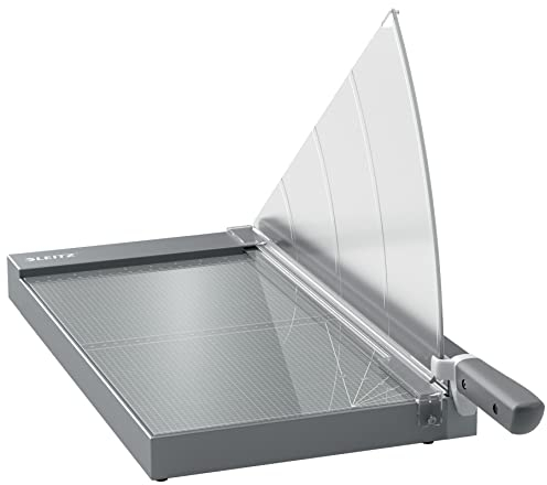 Leitz Precision Office Pro Hebelschneider A4+, bis zu 25 Blatt, Schneidemaschine mit 457 mm Schnittlänge, Präzisionsstahlklinge, Premium-Glasunterlage, Kantenbeleuchtung & Klingenschutz, 90240000