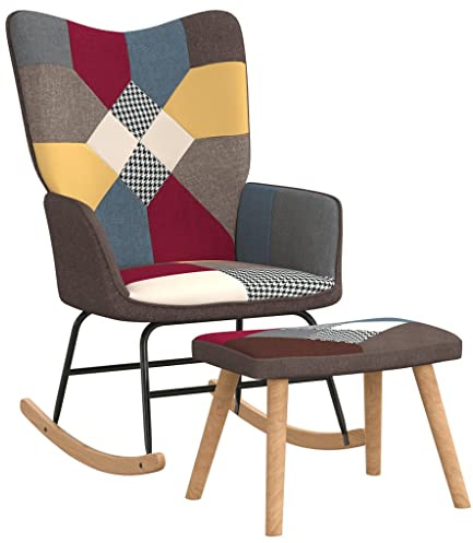 vidaXL Sedia a Dondolo con Poggiapiedi in Tessuto Patchwork