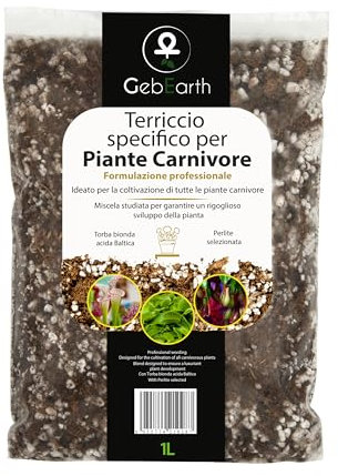 GebEarth® | Terriccio Piante Carnivore | pH Acido 3,9 | Miscela Professionale con Torba Bionda Acida di Sfagno e Perlite Espansa | Adatto a tutte le specie di Piante Carnivore [1L]