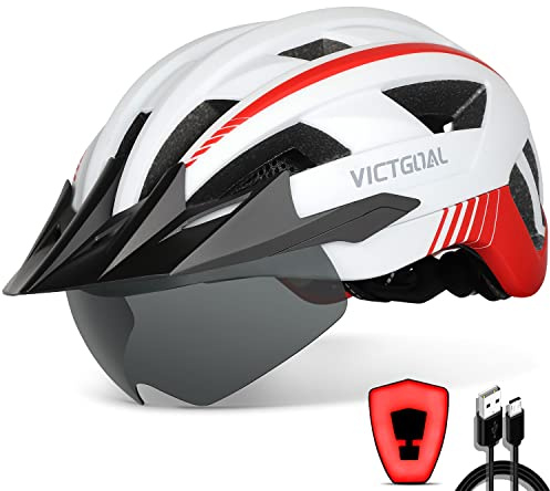 VICTGOAL Cykelhjälm MTB-hjälm med avtagbara magnetiska skyddsglasögon, avtagbar visir, lättviktig hjälm för vuxna (XL: 59–63 cm, vit)