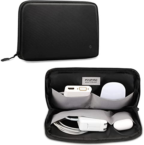 FINPAC Travel Tech Organiser Pouch for MacBook Air/Pro 2024 Charger MagSafe Power Adapter, Small Electronic Cord Storage Bag Case for Charging Cables, USB C Hubs, Magic Mouses, Earbuds, Black