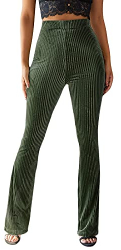 Women's Velvet Yoga Pants High Waist Wide Leg Sweatpants Comfy Palazzo Lounge Workout Pants with Pockets (Dark Green#1, L)