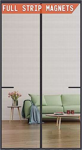 Mpmedo Magnetic Screen Door Upgraded-Model Full Strip Magnets,Fiberglass Heavy Duty Mesh Door Net Screen with Magnet,Full Frame Seal Retractable Mosquito Net for Door Single Front,Fit to 36x80