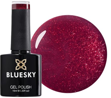 Bluesky Gel Nail Polish 10ml, Heart Queen - XMS202, Red Glitter Gel Nail Polish for 21 Day Manicure, Professional, Salon & Home Use, Requires Curing Under LED UV Nail Lamp