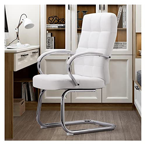 Executive Skrivbordsstol Executive Side Chair Professionell hög rygg och vadderad ekologisk lädersäte, fasta armar och svankstöd Slädbas besöksstol Kontorsstol (Color : White)