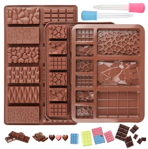 3 Stück Silikon Schokoladenform, Schokoladen Silikonform, Silikon Pralinenform, Schokoladenformen Selber Machen, Backen Silikonform, Für Schokoladen, Pralinen, Süßigkeiten, Gelees, Eiswürfel