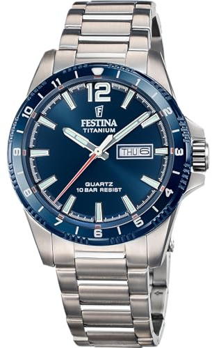 Festina Herren Uhr Analog aus Titan Grau - Quarzwerk - Kalender - Mineralglas mit hoher Widerstandsfähigkeit - Wasserdicht bis 10 ATM F20698/2 Titanium