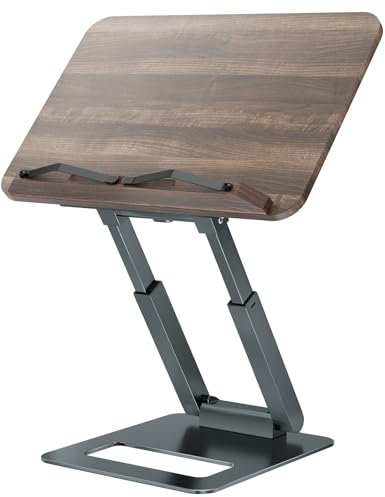 Tounee Telescopic Book Holder Stand, Adjustable Height Pull Out Design Ergonomic Cookbook Stand with Elastic Page Clips Fits All Books (Gray)