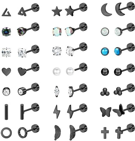 Diamday 21Paar Ohrstecker Chirurgenstahl Piercing Ohrringe Damen Herren Set Medizinische Flatback Hypoallergen Helix Tragus Knorpel Edelstahl