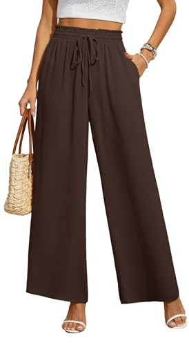 BEIGAI - Pantalones palazzo para mujer, holgados, de corte recto, de cintura alta, elásticos, elegantes, con bolsillos, para estar en casa, marrón, XXL