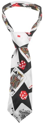 DEARMAMY Corbata de póquer negro con impresión de dados para hombre, accesorio de disfraz creativo para magos y suministros de fiesta, ideal para fiestas temáticas y disfraces, como en la imagen,