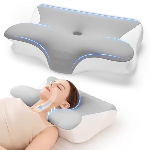 Restnature Cervical Memory Foam Pillow, Adjustable Neck Pillow for Side Sleeper, Ergonomic Neck Support Pillow for Neck Shoulder Pain Relief, Orthopedic Pillow for Back, Stomach, Dorm Room Essentials