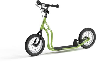 Yedoo One Kinder Tretroller - für Kinder ab 4 Jahren, ab 100 cm Körperhöhe, mit Luftreifen 12/12 - für Mädchen und Jungen, höhenverstellbar mit Ständer und Reflexelementen Grün
