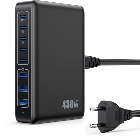Feob 430W Cargador USB Multiple, 8 Ports 100W PD GAN IV Cargador Carga Rápida QC PPS,Enchufes USB C Alimentador Multiple Tipo c Compatible con MacBook Air/Pro, iPhone, iPad Pro, Samsung Galaxy