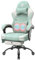 Douxlife Gaming Stuhl Stoff mit Massage, Verbreitertes Sitzkissen mit Taschenfedern, Ergonomischer Bürostuhl PC Gamer Sessel Chair mit Fußstütze und Metallfüße, 158 kg Belastbarkeit, Hellgrün
