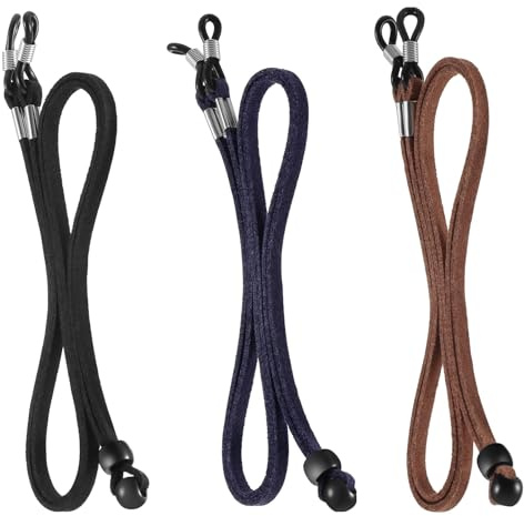 Mynoozi 3 st glasögonremmar justerbara glasögonkedjor unisex glasögonband universellt läder glasögon kedja snodd halkfria glasögon remmar glasögon kedja justerbar, Svart, mörkbrun, marinblå, S