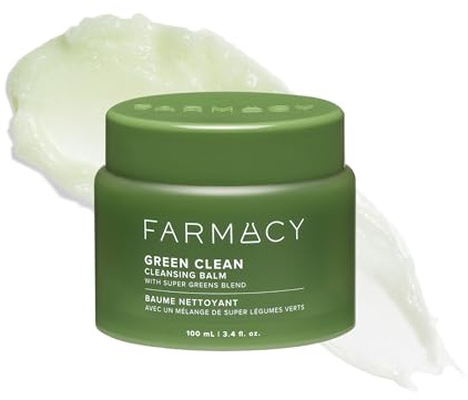 Farmacy Makeup Remover Cleansing Balm - Green Clean Waterproof Makeup Remover Balm + Oil Cleanser for Face - Gently Melts Make Up + SPF - Hydrates + Softens Skin with Super Greens + Papaya (100ml)