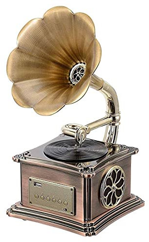 IUBGFTO Tocadiscos Caja de música Retro Decoración del hogar Mini gramófono clásico Retro Vintage Forma de fonógrafo Altavoz estéreo Sonido SY