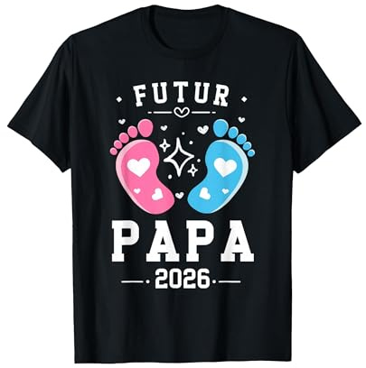 Cadeau Futur Papa 2026 Annonce Bébé Bientôt Papa en 2026 T-Shirt, Homme, Noir, M