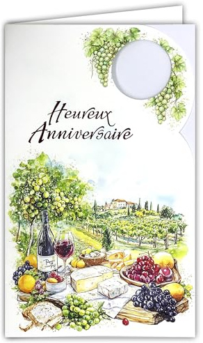 15-6581 Carte Heureux Anniversaire pour homme - vin rouge raisin - Avec Enveloppe Blanche format 12x19,5cm - Espace blanc réservé à l'écriture