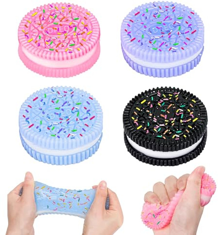 4 Pièces Squishy Oreo, Ultra Doux Oreo Squishy avec Pépites de Sucre Anti Stress Taba Squishy, Jouet Antistress en Forme de Biscuit Mini pour Enfants et Adultes Puissent Pétrir et Se Détendre