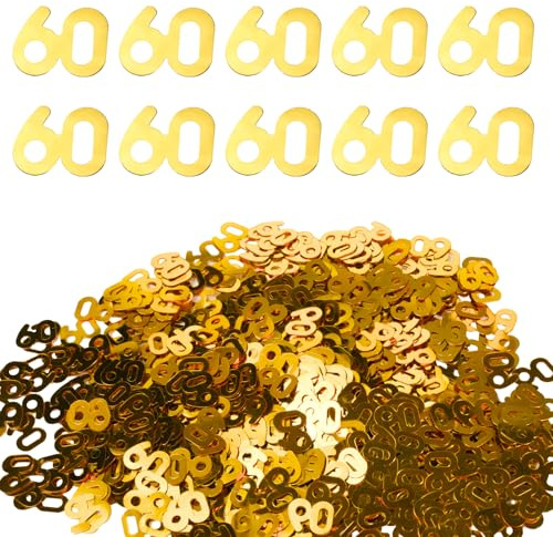 Flewdart 1000st konfetti Födelsedag 60 guld 40g, konfetti nummer 60-årsdag Glitter Dekor för bröllop och födelsedagar Happy Birthday (Guld, 60 40g)