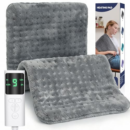 VSTKEN Heizkissen, Elektrisches Wärmekissen für Rücken Nacken Schulter Bauch, 9 Heizstufen und 4 automatische Abschaltzeiten, Weicher Flanell, Maschinenwaschbar,2M-Kabel (Dunkelgrau, 30 X 60 cm)