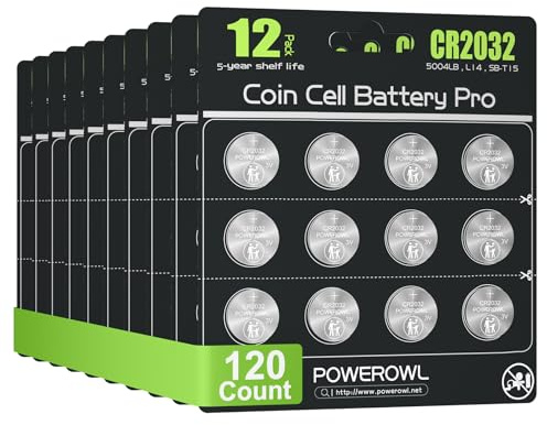 POWEROWL CR2032 - Pilas de Botón CR2032 (3V, 120 Unidades), DL2032/ KCR2032/ BR2032/ECR2032 Pilas para Llaves Remotas, Dispositivos Domésticos