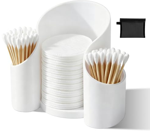 BITEFU 1 contenitore per batuffolo di cotone, per camera da letto, per tavolo da toeletta, dispenser di batuffolo di cotone con 1 custodia