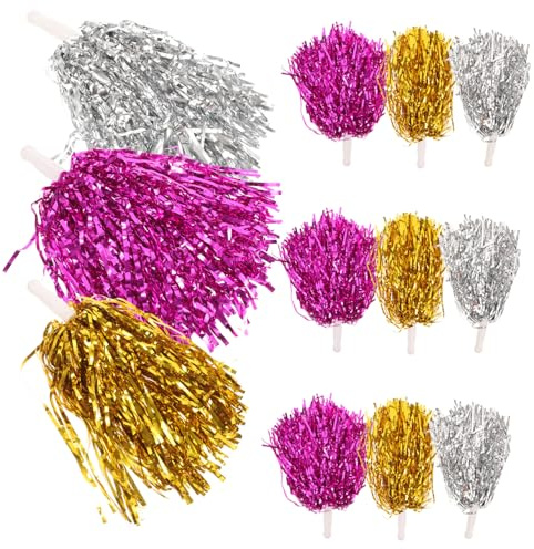 Alipis 12 pièces Lot de Pompons de Cheerleading Réutilisables Couleurs Éclatantes Or Argent Rose Accessoires Animation pour Équipes de Danse et Supporteurs