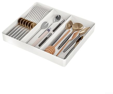 Pumixiy Kitchen Drawer Divider Adjustable Cutlery Tray Expandable Utensil Organizer for Silverware Storage Holder Large Capacity Plastic Organizer(A)