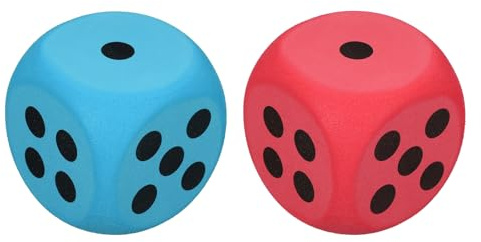 QUARKZMAN 2 Pezzi Dadi In Schiuma 6cm/2.36 Pollici Eva Dadi A 6 Facce Palla Antistress Blocco Schiacciabili Per Giochi Da Tavolo Alleviare Stress Ansia (Rosso, Blu)
