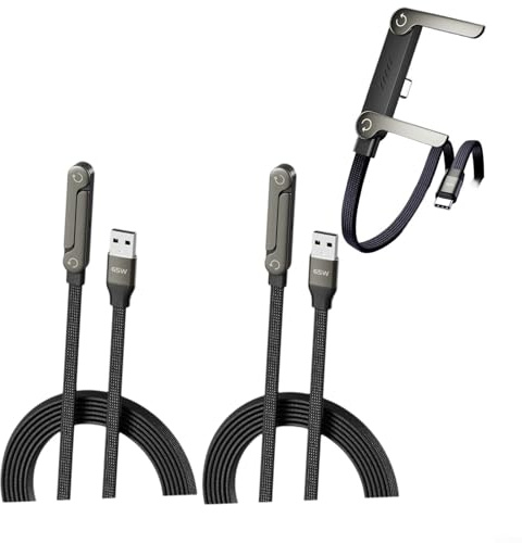 Caricatore Telefono Laterale, Ricarica Rapida 240W, Caricatore Invisibile 2-in-1 Usb C, Cavo Lungo 1,5m/4,9ft Con Supporto Telefono Integrato Per Smartphone Tablet(2pz 65W A-C)
