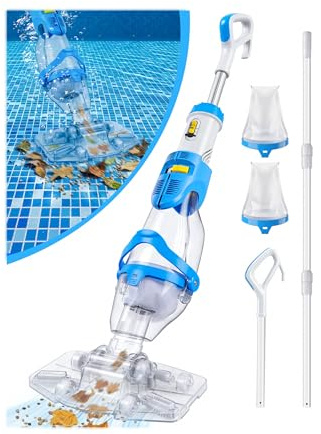 LanOcean Aspirapolvere per Piscina, 2 Modalità Aspiratore Piscina Fuori Terra Portata Fino a 4300L/H, Aspirapolvere Piscina a Batteria con Asta Telescopica, Autonomia di 70min Pulitore Fondo Piscine