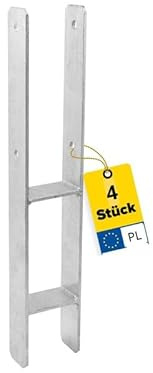 GRUNDLINE – H ankare stolpe, set om 4 – H ankare 14 x 14 – stolpankare – stolphållare för betong, stödfot – balksko – stolphållare – träanslutning – betongankare varmförzinkad