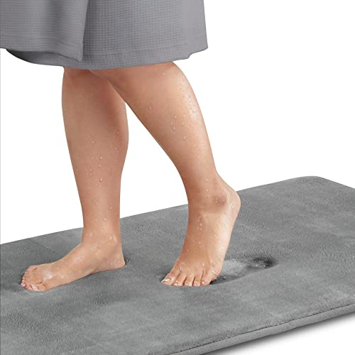 Genteele Memory Foam Bath Mat Non Slip Absorbent Super Cozy Velvet Bathroom Rug Carpet (20 inches X 32 inches, Grey)
