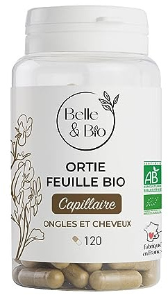 FORTIFIANT CHEVEUX & ONGLES - Ortie Feuille Bio certifiée Ecocert - 120 gélules - Cure 1 mois - Complément Alimentaire BELLE&BIO - Fabriqué en France