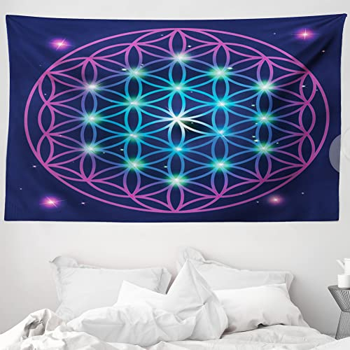 ABAKUHAUS Mandala Wandteppich und Tagesdecke, Ombre Blume des Lebens aus Weiches Mikrofaser Stoff Waschbar ohne Verblassen Digitaldruck, 230 x 140 cm, Indigo