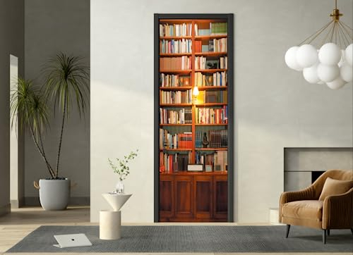 FLFK 3D Librería Retro Adhesivo Vinilos Puerta Pegatina Pared Murales para Cocina Sala de Baño Decorativos 77X200cm